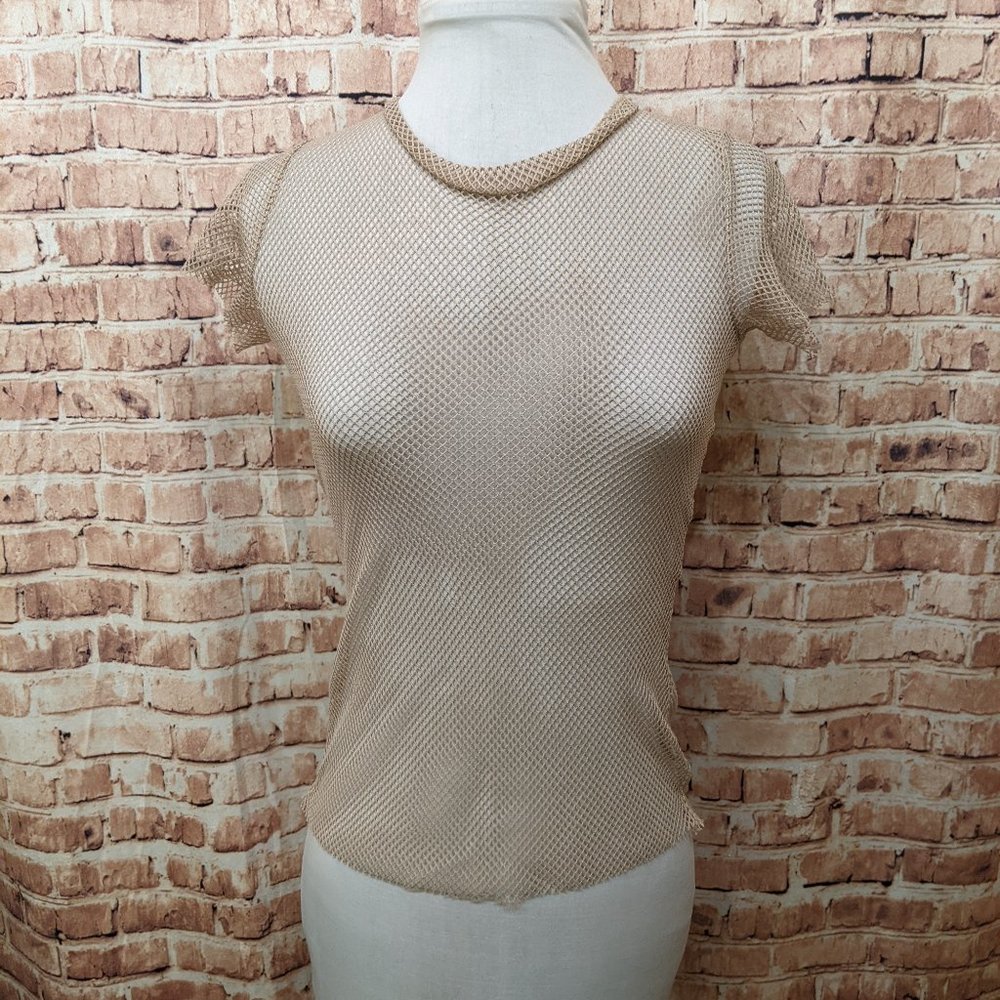 🧨🧨La Petite Francaise Blouse Open Mesh Short Sleeve Top Size XS